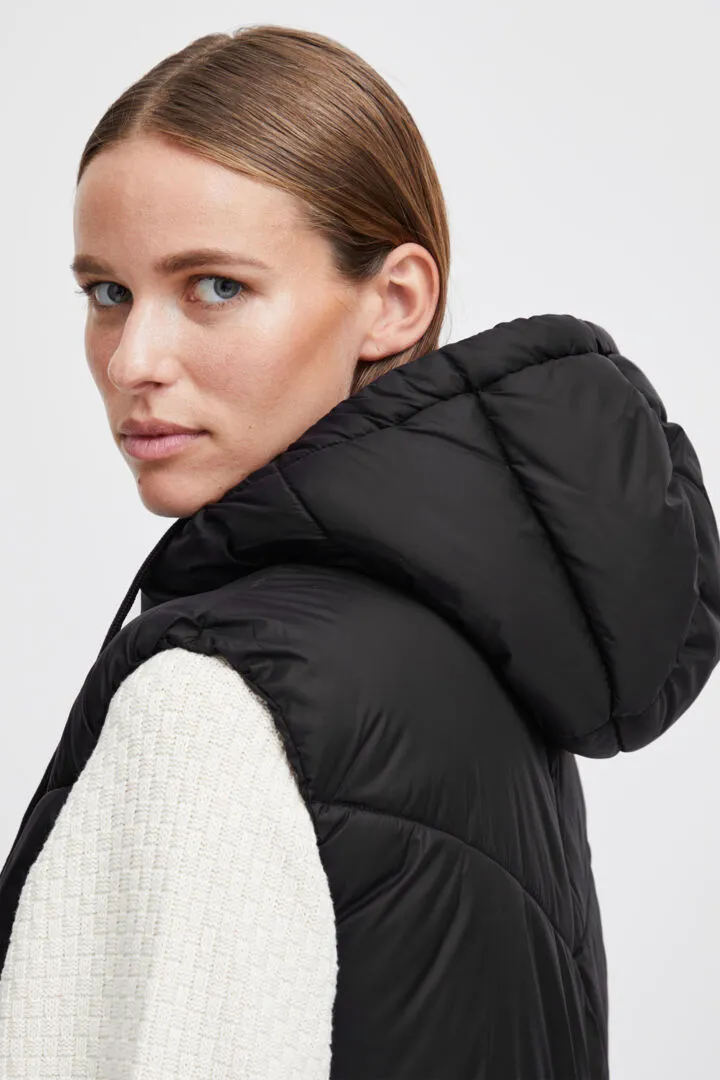 B Young Bomina Long Black Puffer Gilet