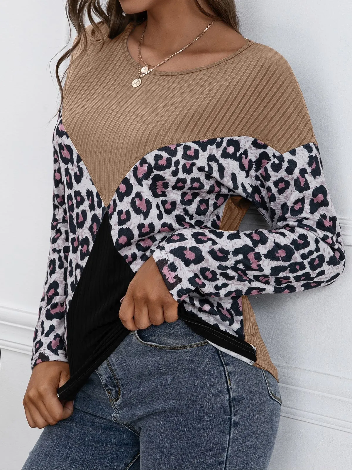 Color Block Ribbed Knit Sweater