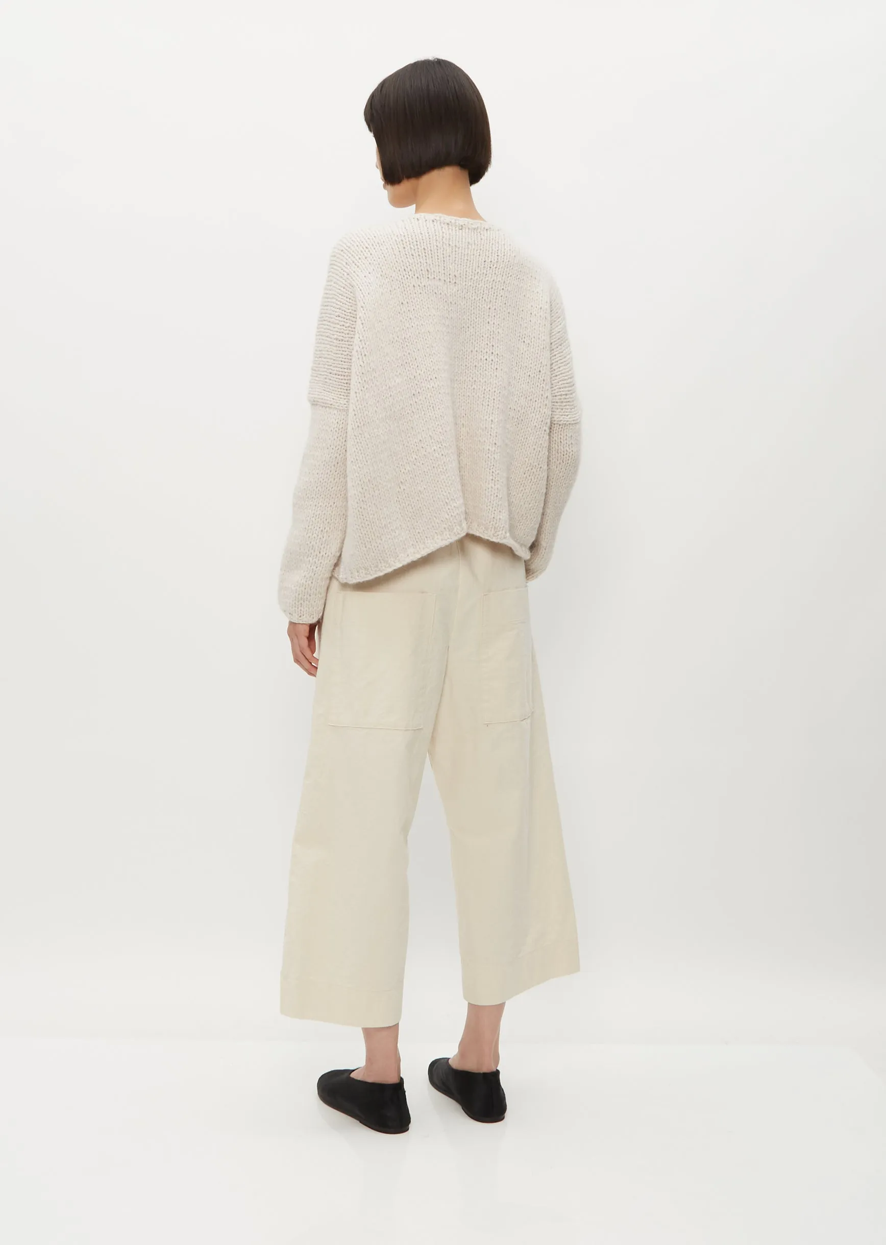 Hand Knit Oversized V Neck — Fog